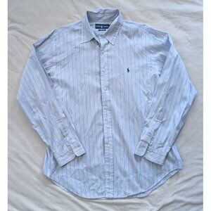Ralph Lauren Shirt Mens Button Down 17 34/35 Blue Stripe Classic Fit Pony